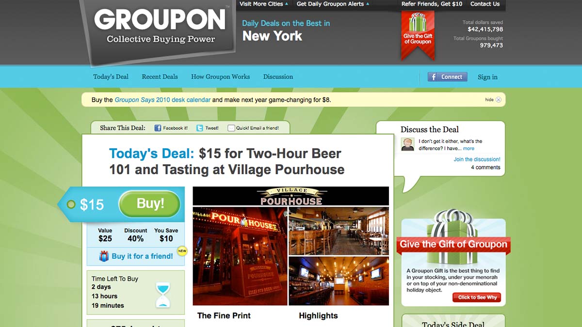 Old version of the Groupon site